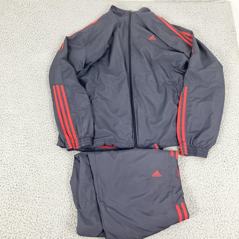 Vintage Adidas Tracksuit Mens XL Gray 2 Piece Warm Up Mesh Lined 3 Stripe Y2k